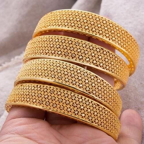 4Pcs/Lot 24K Bangles Ethiopian Arabia Gold Color Bangles For women Girl Dubai African wedding Bangls Bracelet Party bridal Gift