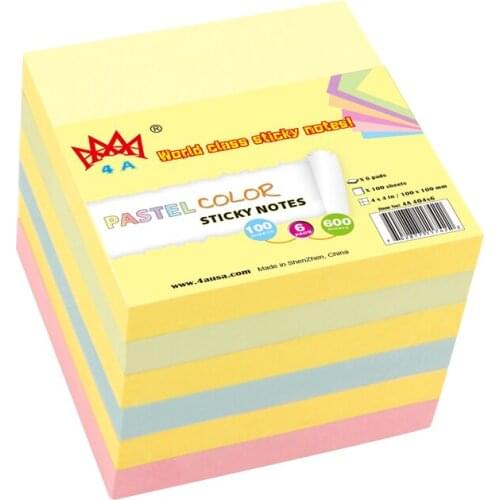 4A Sticky Notes 4 x 4 Inches Pastel Assorted Planner Stickers Cute Stationary Memo Pad School Supplies Self-Stick Note 4A 404x6