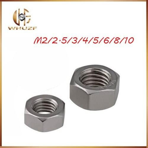 50Pcs/lot M2/M2.5/M3/M4/M5/M6 Nuts Carbon Steel Metric Thread Hex Nuts Silver Hexagon Nut For Screws Bolts Fasteners