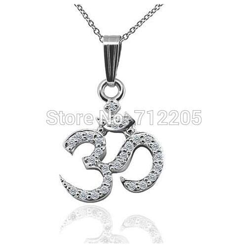 50pcs a lot Solid rhodium plated Large Om AUM Pendant Religious Necklace(A100032)