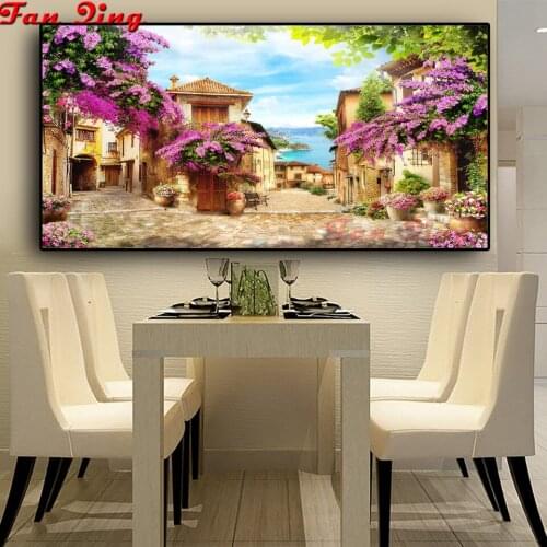 5d Diamond Painting Seaside Town Scenery Diy Full Square Round Drill Embroidery Rhinestones Home Decor Gift