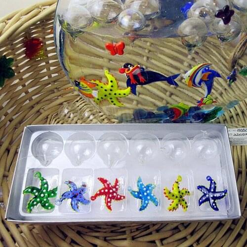 6pcs Custom Hand Blown colorful Glass starfish Figurine aquarium decorative pendant marine style glass Animal miniature Statues