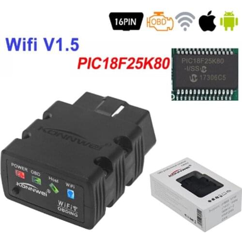 Konnwei KW902 Black Wifi ELM327 V1.5 PIC18F25K80 OBDII Diagnostic Tools ELM 327 OBD2 Vehicle Code Reader Support J1805 Protocol