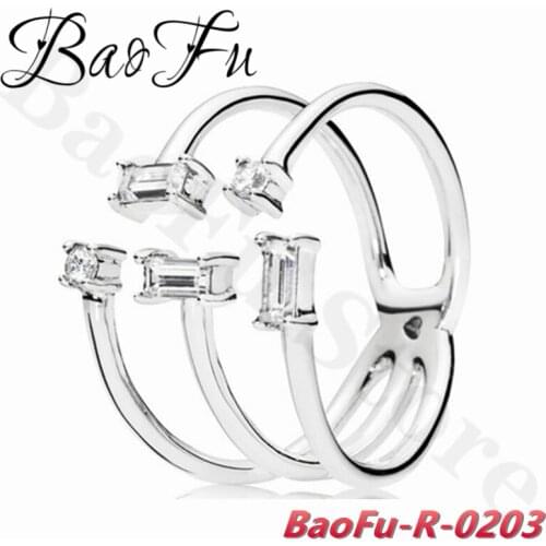 BaoFu 925 Sterling Silver Ring Shiny Square Ice Crystal Open Type Suitable for Gifts Original Ladies Jewelry