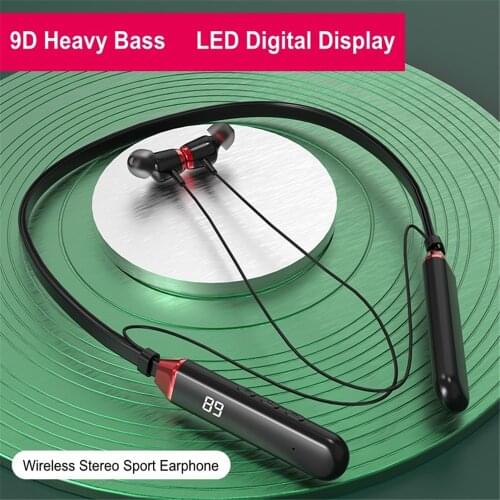 Bluetooth5.0 Stereo Wireless Headset Magnetic Neckband Earphones Waterproof Sport Earbud with Noise Cancelling Mic for phones