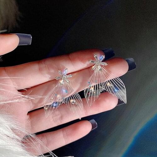 BOYULIGE S925 Silver Needle Transparent Mermaid Fish Tail Earrings For Women New Trendy Korea Temperament Girl Snowflake Earring