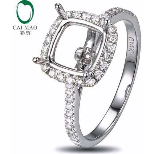 Caimao 8.5mm Cushion Cut Semi Mount Setting Ring 14K White gold Natural 0.37ct Diamond Engagement Jewelry