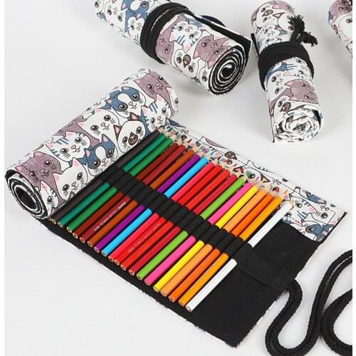 50pcs Kawaii Cat Roll Pencil Case 24/36/48/72 Holes School Pencilcase for Boys Girls Large Pen Bag Stationery Pouch Supplies