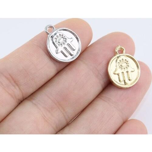 Eruifa 20pcs 12mm Zinc Alloy Popular Hand Print Coin Charms Wholesales Necklace,Earring Bracelet Jewelry DIY Handmade 2 Color