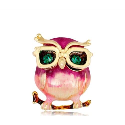 HC Cute Enamel Cool Owl Jewelry Women Lapel Pins Brooches Lovely Crystal Cartoon Brooches Girl Kids Backpack Jewelry Pins Gift F