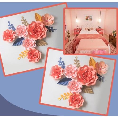 DIY Artificial Flowers Fleurs Artificielles Backdrop Giant Paper Flowers 6PCS+ 7 Leave Wedding Party Decoration Living Room