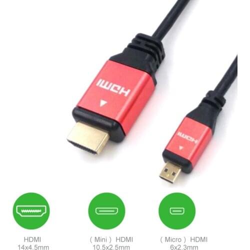 Microhdmi cable 1m 2m 3m 1.5m 5m with Ethernet for Cell phones for win8 1080P new metal shell