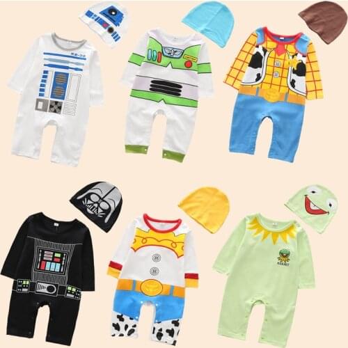 Infant Boy Long Sleeve Rompers O-neck Cotton Anime Sleepwear Jumpsuit Overalls 6-18 Month Unisex Baby Onesie Romper and Hat Set