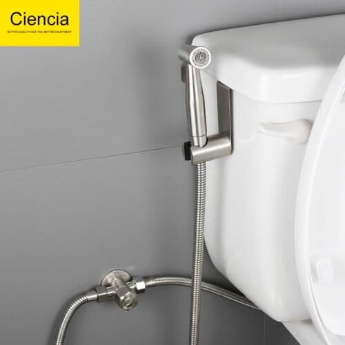 Free Shipping Stainless Steel Bidet Sprayer Set Wall Mounted Toilet Sprayer Kit Brushed Nickel Diaper Sprayer Shattaf