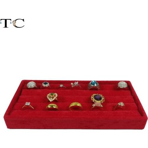 Red Velvet Ring Display Tray Compartment Jewellery Storage Box 11*22*3cm