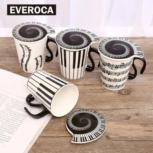 Creative Ceramic Music Cup Music Note Mark Water Cup Lovers Keyboard Pair Cup Coffee Cup with Lid Coffee Mug with Lid