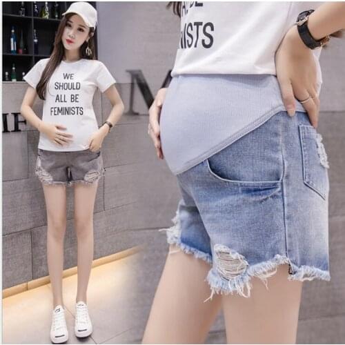 Summer Woman Denim Shorts Pregnant Short Pants Maternity Clothes Dropshipping 2019 Pregnancy Shorts Belly Shorts Holes