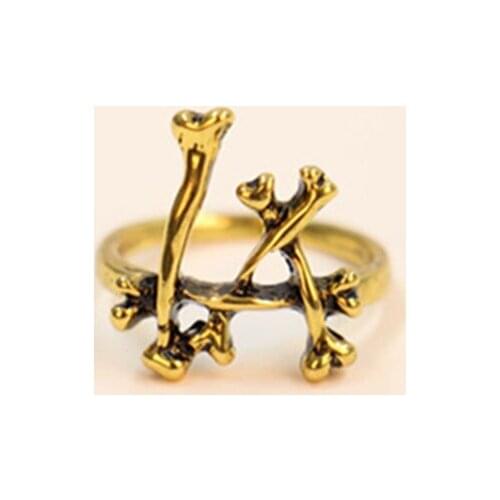 Fashion "LA" bone rings personality skull bone rings Antique Plated ancient rings for women