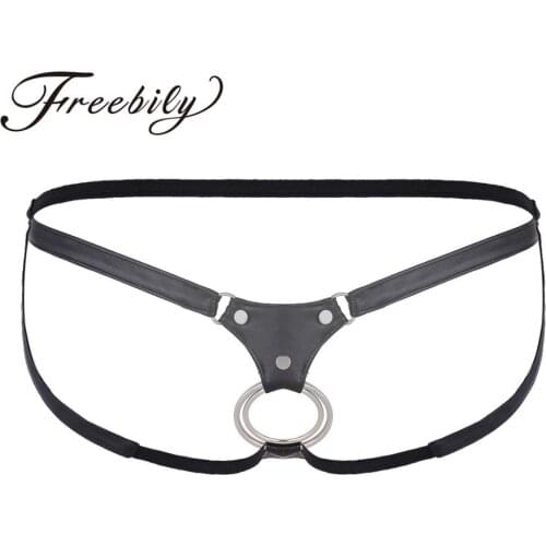 Men G-string Panties Hollow Out Jockstrap Harness Open Back Low Rise Bikini Jockstrap Sexy Underwear with Metal Rings Panties