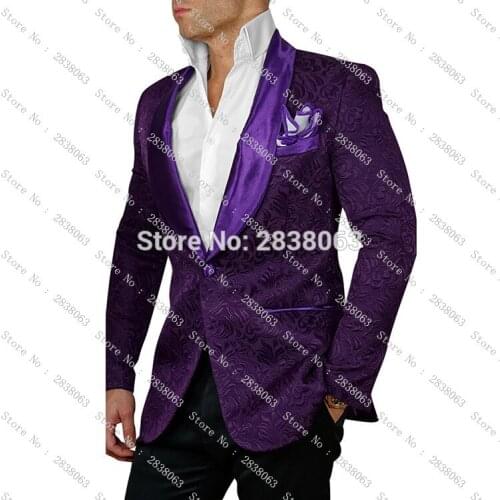 Newest Groomsmen Shawl Lapel Groom Tuxedos Pattern Jacket Solid Pants and Satin Bow tie Men Suits Wedding Best Man Blazer C63