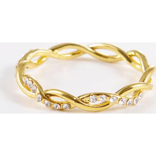 New Gold Rose Gold Silver Color Zircon Twist Geometric Ring Fashion Lady Luxury Cutout Design Wedding Party Ring Gift