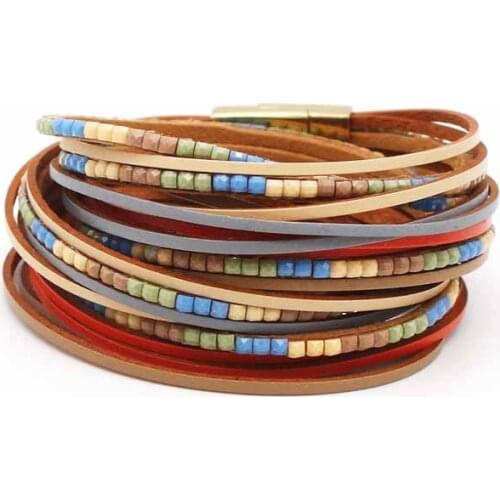 New Boho Mint Leather Bracelets for Women 2021 Fashion Ladies Slim Strips Multilayer Wide Wrap Bracelet Female Jewelry Gift