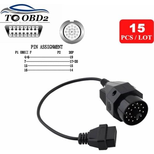 Wholesale 15pcs/Lot Express DHL OBD1 OBDII Adapter For BMW 20Pin to OBD2 16Pin Diagnostic Cable Fits for BMW 20 Pin to 16 Pin