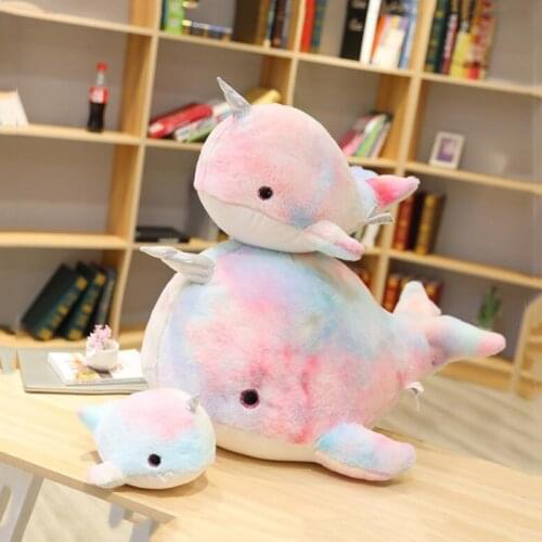 25-70cm Giant Size Ocean Rainbow Whale Plush Toy Sea Animals Narwhal Stuffed Toys Huggable Shark Soft Animal Pillow Kids Gift