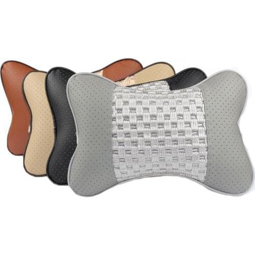 2 Pieces Car Neck Pillow Headrest Pillow Seat Cushion PU Leather Soft Perforating Design Supplies Auto Safety