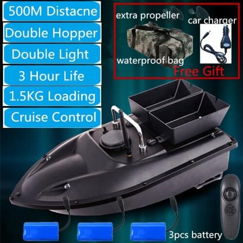 New RC Fishing Bait Boat H18 With 3pcs Boat Battery Free Bag& Car Charger Double Silo Fixed Speed Cruise Control 500m Distance
