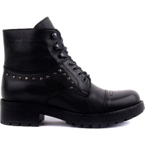 Sail-Lakers Black Leather Lace-Up Women Boots