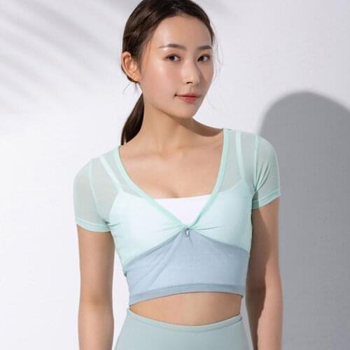 Sexy Mesh Yoga Shirts Workout Open Back Top Short Sleeve Crop Top Women Summer Gym Sports Shirt