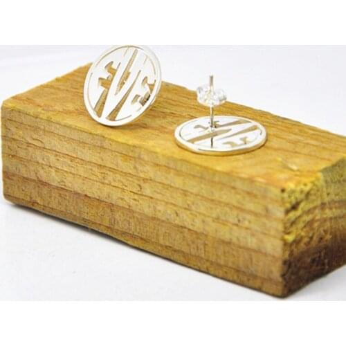 Coin Earrings Circle Block Monogram Stud Earring Personalized Sterling Silver Jewelry Bridesmaid Gift pendiente