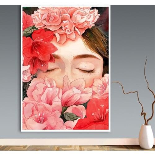 Scandinavian Abstract Flower Women Poster Prints Nordic Canvas Pictures Cartoon Wall Art Interior Paintings for Home Decoration