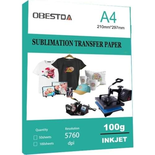 100 Sheets A4 Sublimation Heat Transfer Paper for Polyester Cotton T-Shirt Cushion Fabrics Cloth Mugs Phone Case Printing Desig
