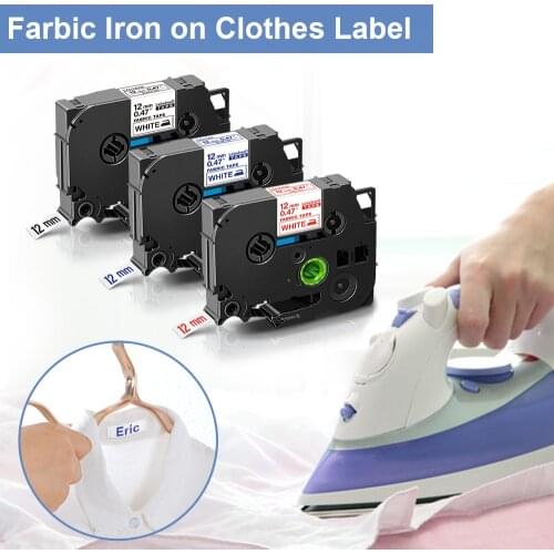 Labelwell TZe-FA3 12mm tze tapes for Brother TZeFA3 TZe FA3 Fabric Iron On Label Blue on White for Brother P-Touch Label Maker