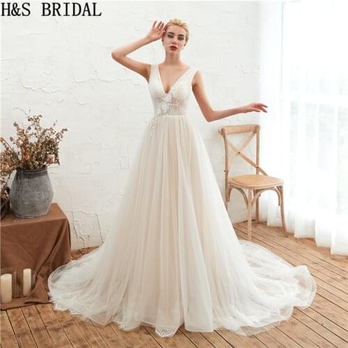 H&S BRIDAL V Neck boho wedding dress Lace Applique Wedding Gowns 2019 Beach Wedding Dress Backless Bridal Dress vestido de noiva