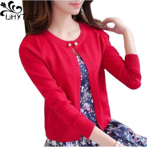 UHYTGF Knitted Cardigan Women Spring Autumn Sweater Coat Long Sleeved Shawl Thin Sun Protection Clothing Female Short Jacket1481