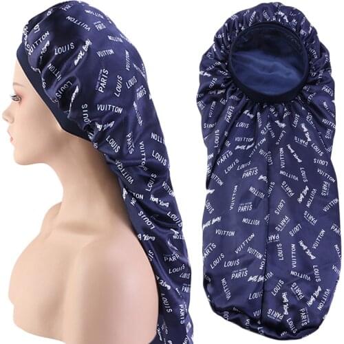 High Elastic Women Double layer Long Satin Bonnet Sleep Cap With Hair Band Night Cap Hair Care Bonnet Nightcap For Men Chemo Cap