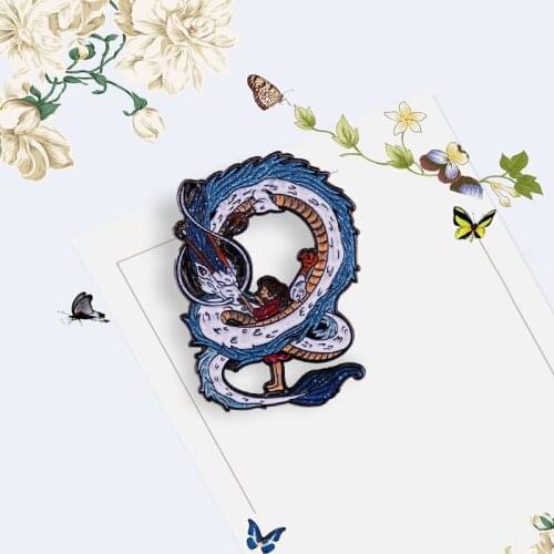 Spirited Aways Kohaku Cute White Dragon Hard Enamel Pin Badge Enamel Brooches Women Men Lapel Pin Hat Badge Cartoon Metal Figure
