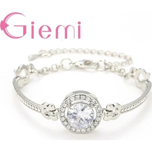 Fashion Women AAA Cubic Zirconia Bracelet Trendy Clear Austrian Crystal Bracelets Bangles for Brides Wedding 925 Sterling Silver