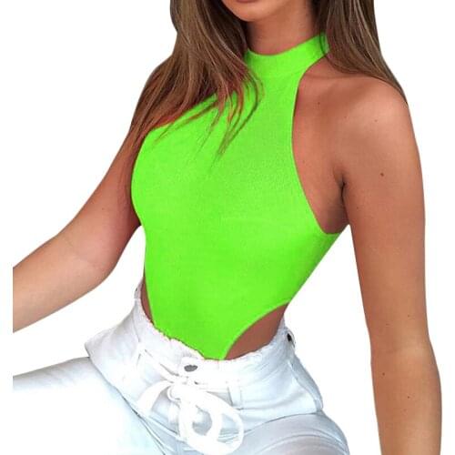Women Ladies Sexy Sleeveless Solid Color High Cut Slim Skinny Bodycon Club Beach Fashion Halter Bodysuits Leotard