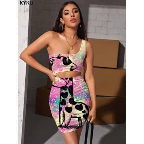 KYKU Giraffe Dress Women Animal Vestido Sexy Lovely 3d Print Colorful Pleating Womens Clothing Plus Size New Boho High Quality