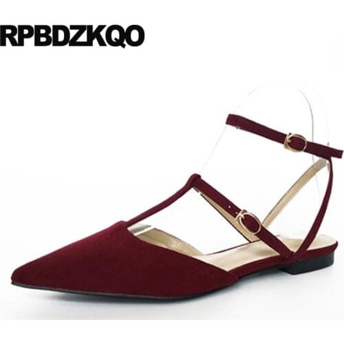 Celebrity 2018 ladies flats wedding chinese slingback red wine china suede sandals pointed toe ankle strap women dress shoes
