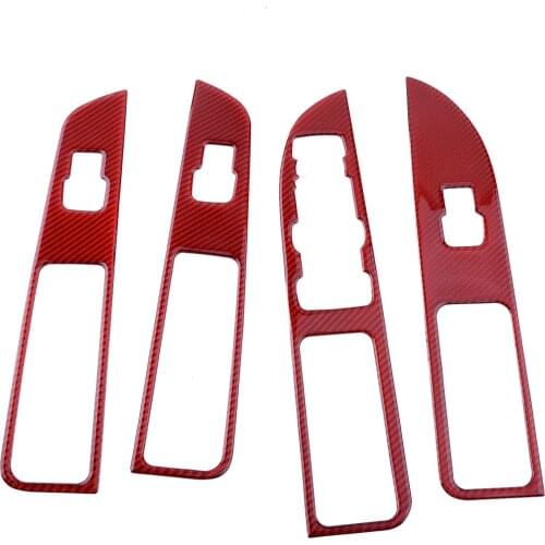 1 Set Car Window Switch Panel Cover Trim Frame Red Carbon Fiber Fit for Ford Explorer 2019 2018 2017 2016 2015 2014 2013 LHD
