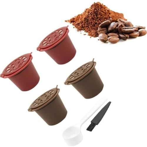 4PCS Refillable Reusable Coffee Capsule 20ML Filters Reutilisable Coffee Capsule Cups Spoon Brush Coffee Machine Accessories