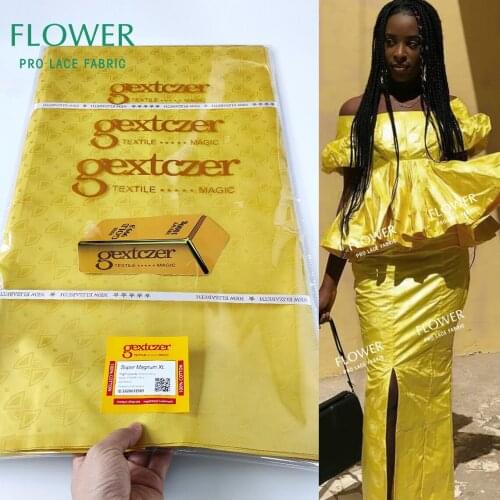 Yellow 5 Yards 2021 Elegant Women Bazin Riche Gextczer Latest Style Bazin Riche Fabric For Traditional Wedding Dress Lace Fabric