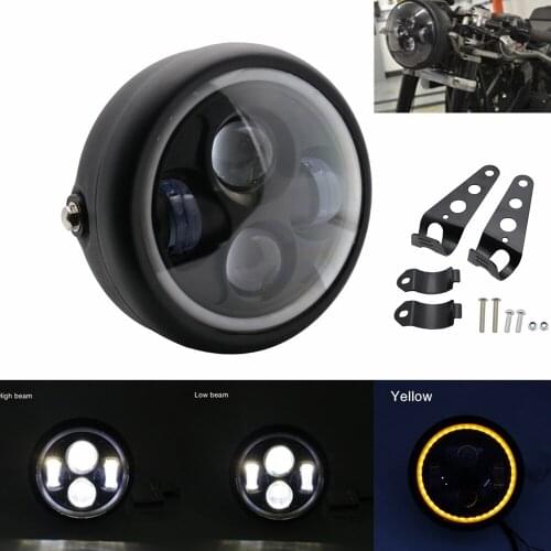 6.5" Motorcycle Headlight LED Lamp Hi/Lo Beam With Bracket For Harley Cafe Racer