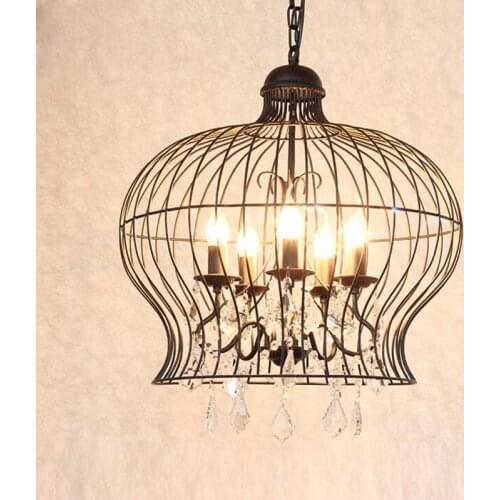 American country crystal chandeliers round iron clothing store creative restaurant living room chandelier black bird cage lamp