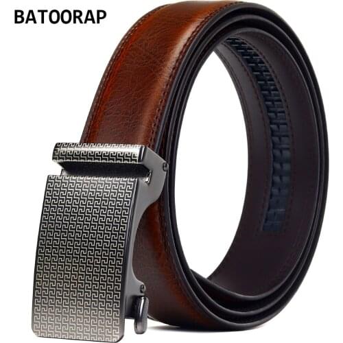BATOORAP Vintage Brown Cowhide Mens Belt Automatic Buckle Gray Alloy Luxury Brand Male Business Trouser Strap Belt Z95P01